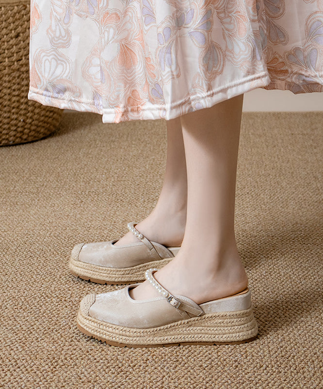 Comfortable Apricot Nail Bead Splicing Platform Slide Sandals YC003