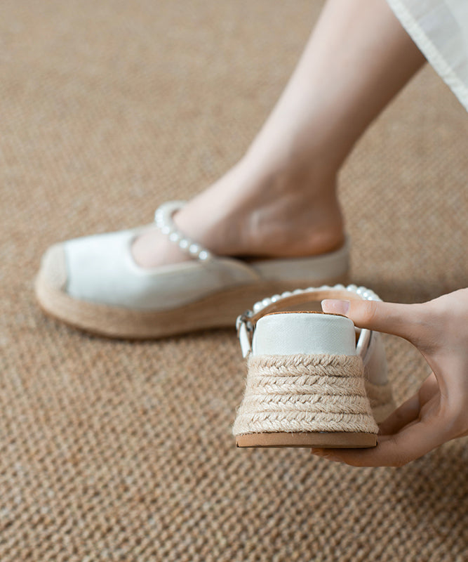 Comfortable Apricot Nail Bead Splicing Platform Slide Sandals YC003