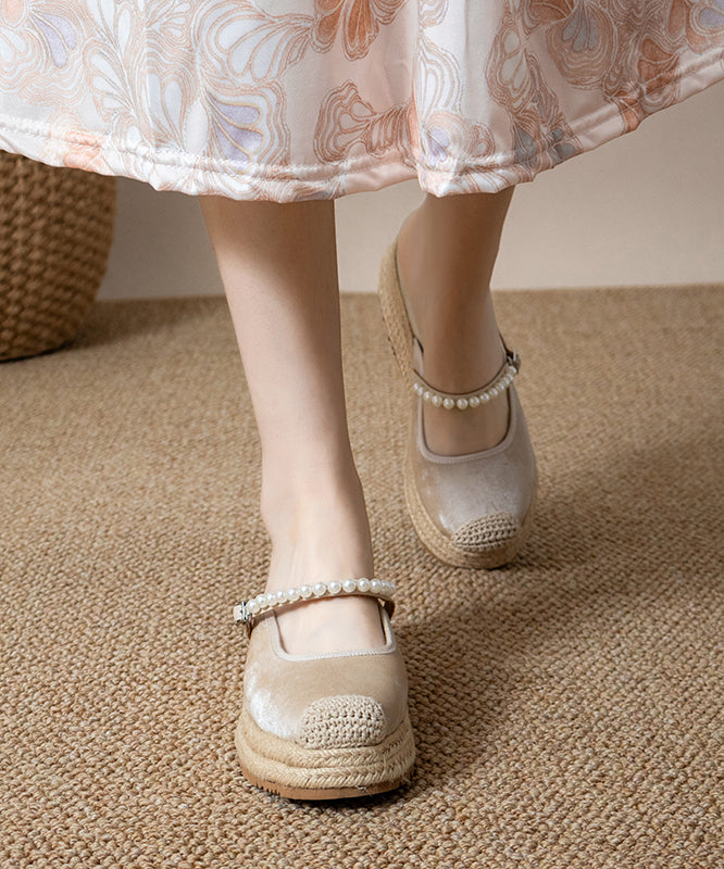 Sandales confortables à plateforme et perles abricot YC003