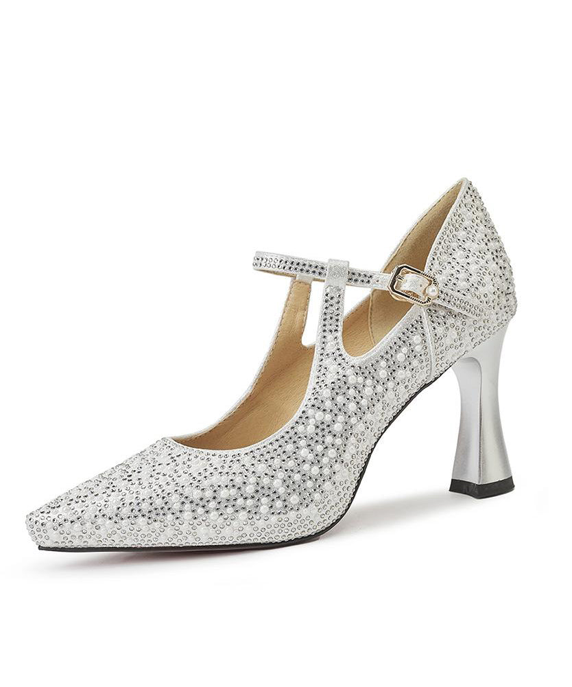 Spitze silberne Lederzehen-Spleißen Rindsleder High Heels bequem