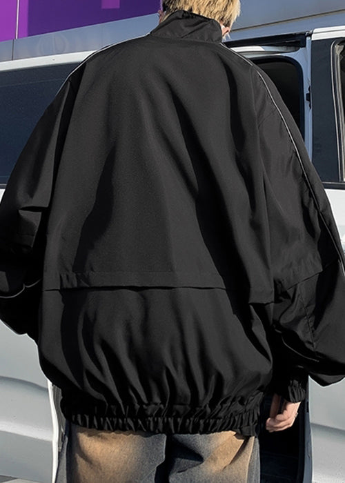 Manteaux en coton à fermeture éclair noirs pour hommes, poches, cool