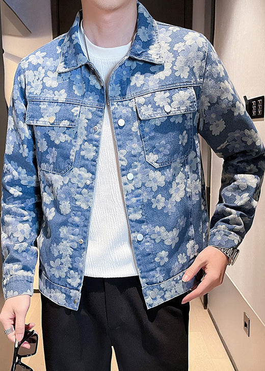 Cooler blauer Denim-Mantel mit Knopfleiste und Taschen für Herren im Herbst WA020