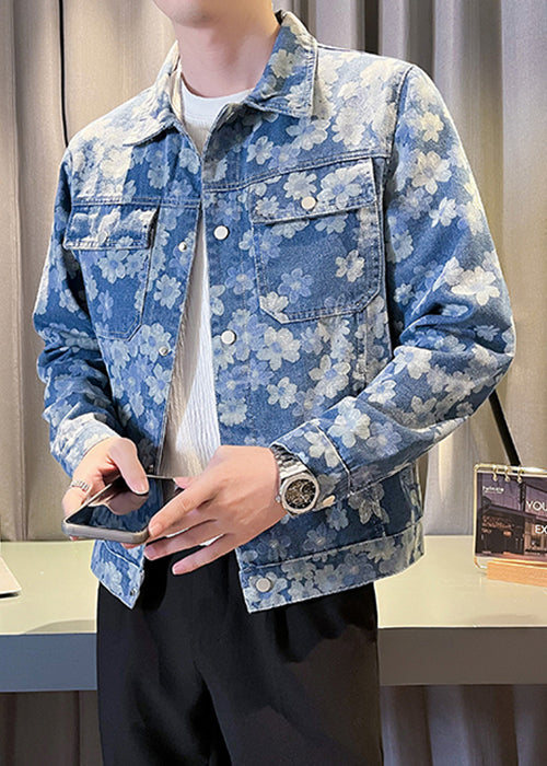 Cooler blauer Denim-Mantel mit Knopfleiste und Taschen für Herren im Herbst WA020