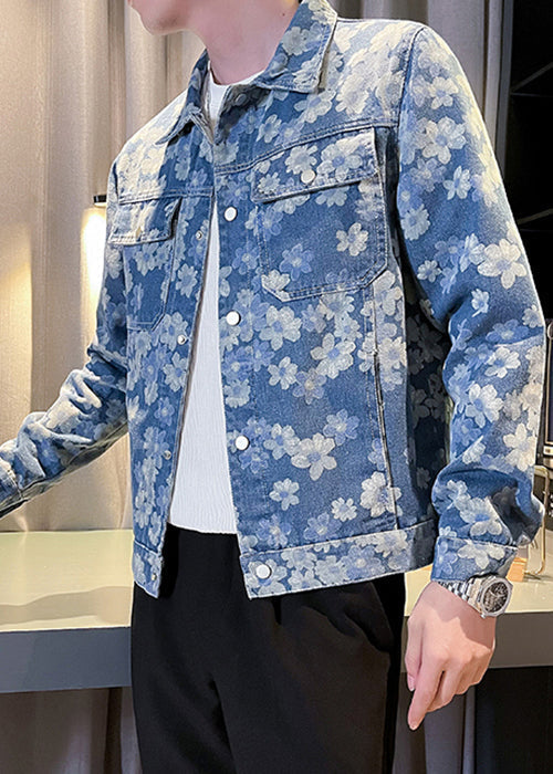 Cooler blauer Denim-Mantel mit Knopfleiste und Taschen für Herren im Herbst WA020
