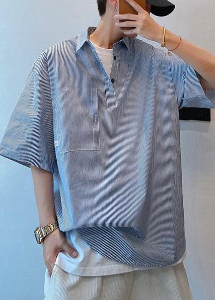 Summer Blue Oversized Tshirt Cotton Cool Striped Mens