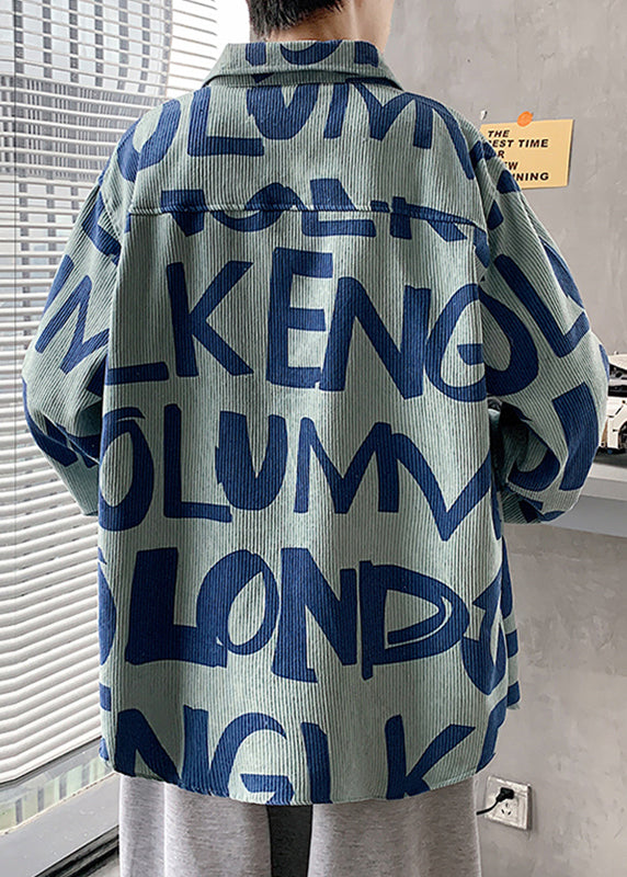 Chemise en velours côtelé bleu à col Peter Pan pour homme, automne RO004