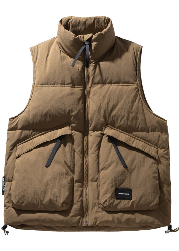 Coole braune Stehkragen-Reißverschluss-Entendaunenwesten für Herren im Winter TK022