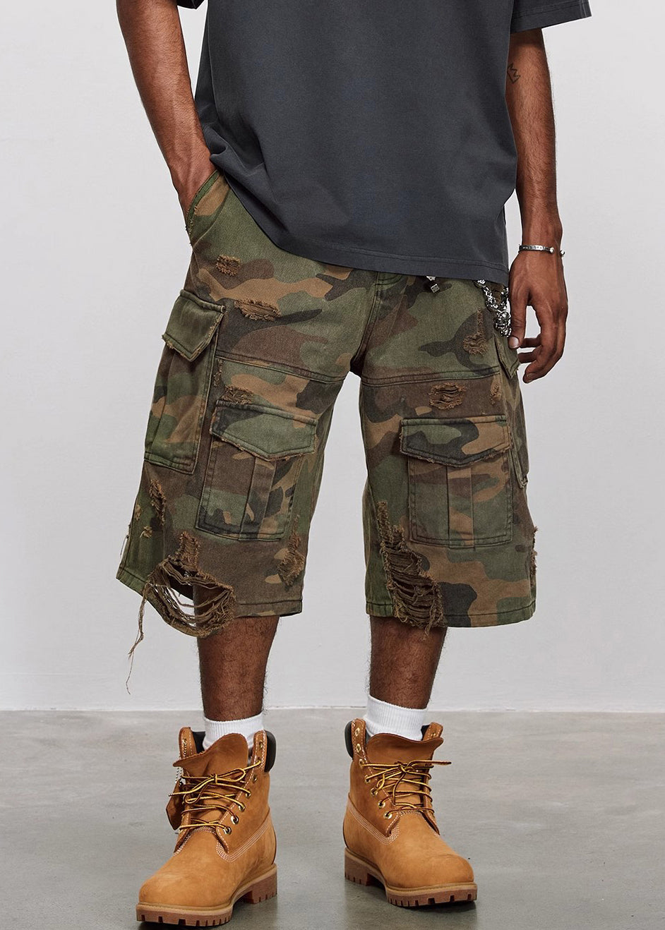 Pantalon camouflage taille haute pour homme, poches en coton, coupe décontractée