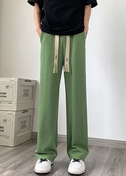 Pantalon surdimensionné en coton froissé vert gazon pour homme
