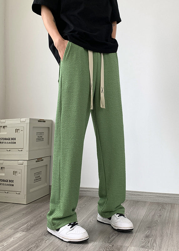 Pantalon surdimensionné en coton froissé vert gazon pour homme