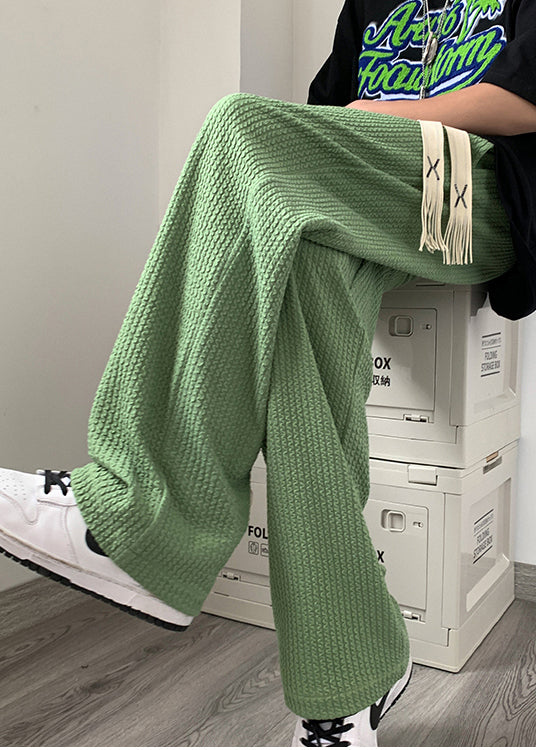 Pantalon surdimensionné en coton froissé vert gazon pour homme