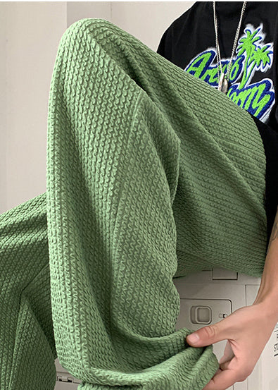 Pantalon surdimensionné en coton froissé vert gazon pour homme
