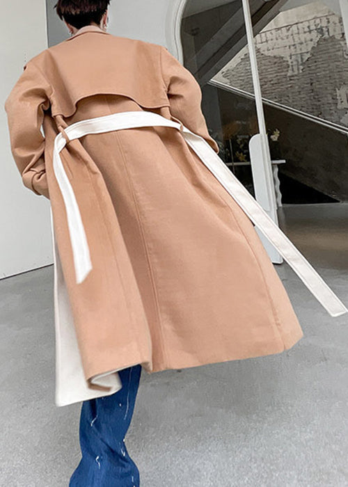 Cooler Khaki-Trenchcoat mit gekerbter Taille und Patchwork-Wollmantel für Herren im Winter RO046