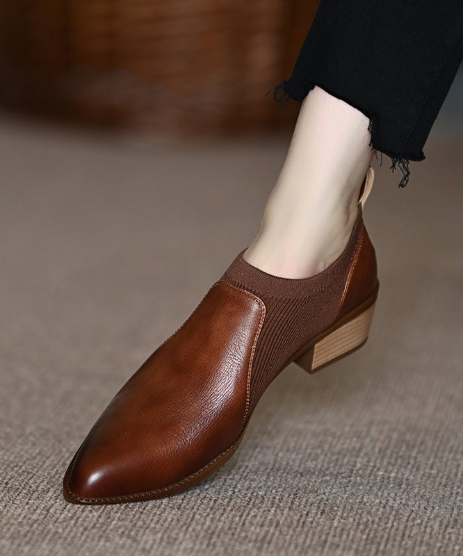 Mocassins Penny marron en cuir de vachette à bout pointu OM015