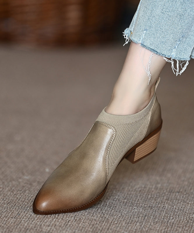 Mocassins Penny marron en cuir de vachette à bout pointu OM015