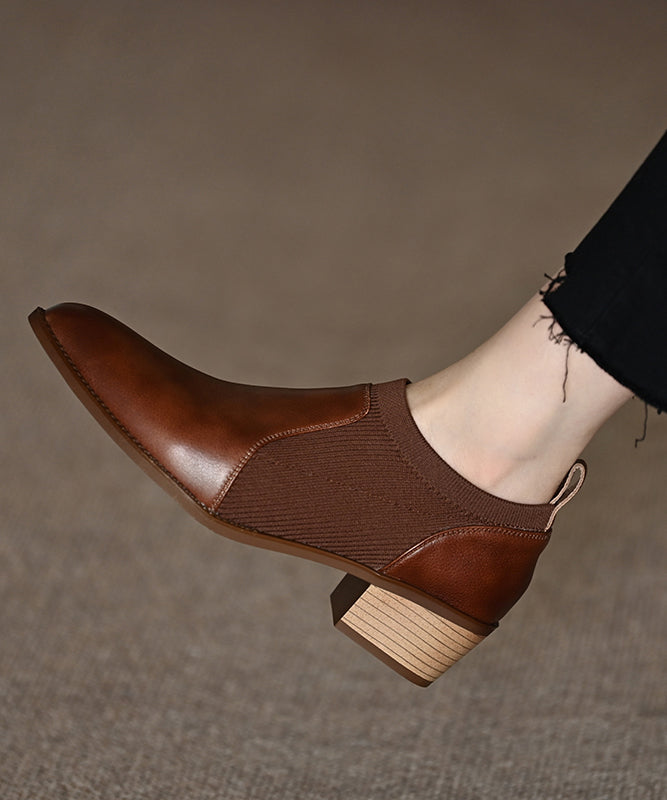 Mocassins Penny marron en cuir de vachette à bout pointu OM015
