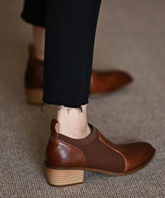 Mocassins Penny marron en cuir de vachette à bout pointu OM015