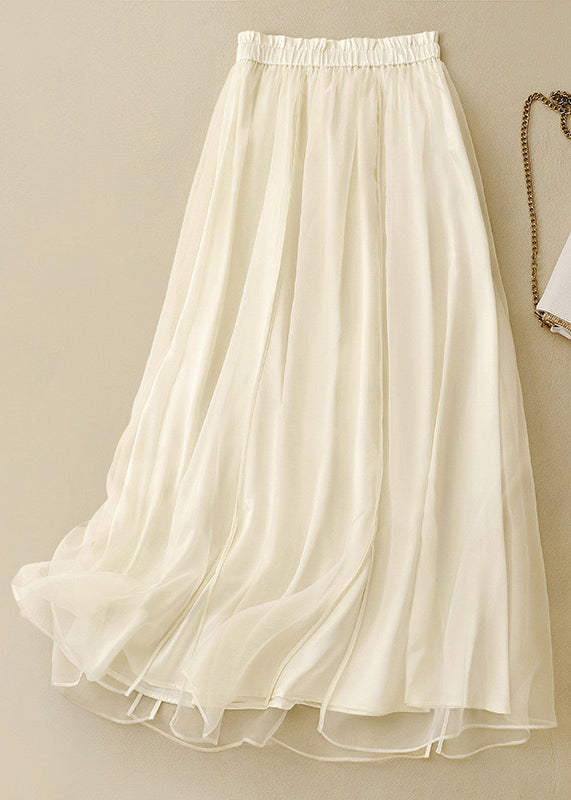 Jupes en tulle patchwork froissées à taille élastique abricot mignonnes été AM1048