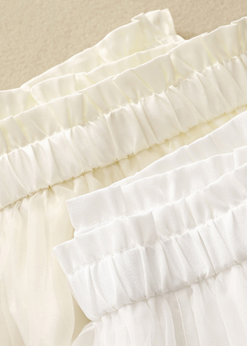 Jupes en tulle patchwork froissées à taille élastique abricot mignonnes été AM1048