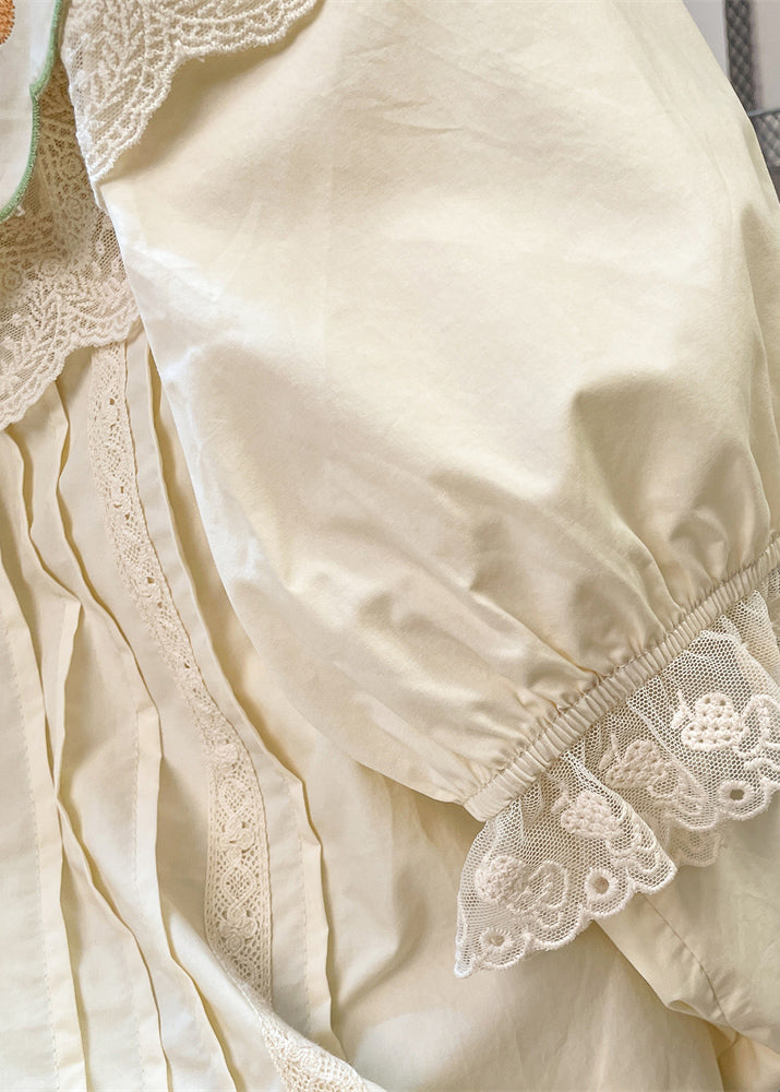 Chemises en coton patchwork brodées à col Peter Pan abricot mignonnes pour l'été WN019