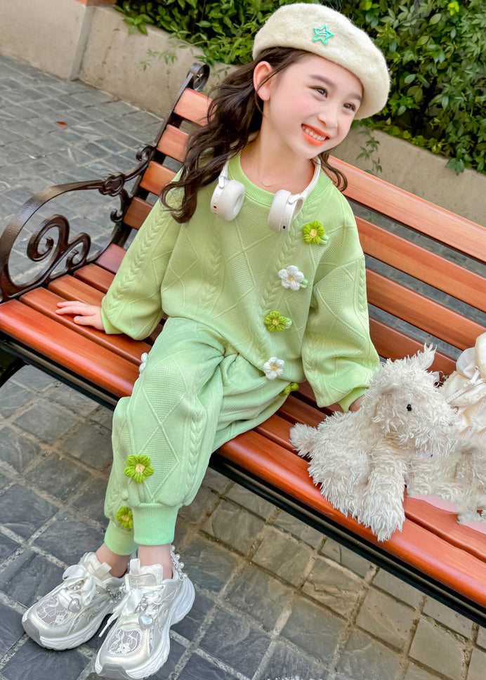 Ensemble deux pièces haut et sarouel vert à carreaux pour fille, joli ensemble printemps TR036