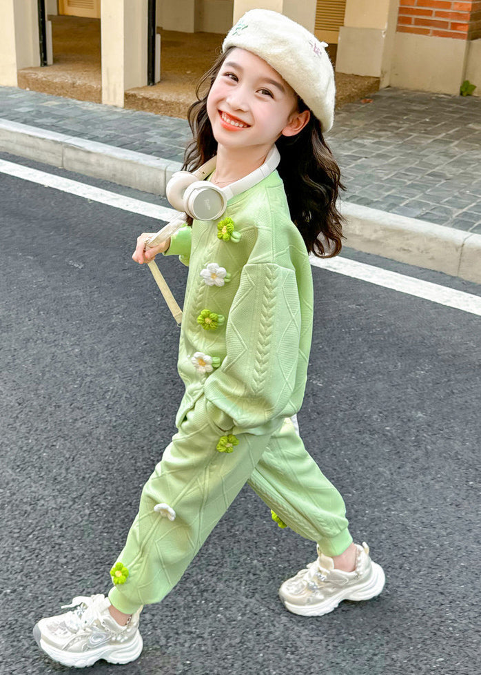 Ensemble deux pièces haut et sarouel vert à carreaux pour fille, joli ensemble printemps TR036
