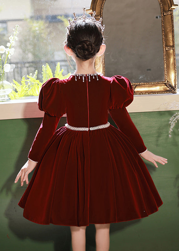 Long Velour Mulberry Bead Girls Silk Nail Cute Dress Patchwork