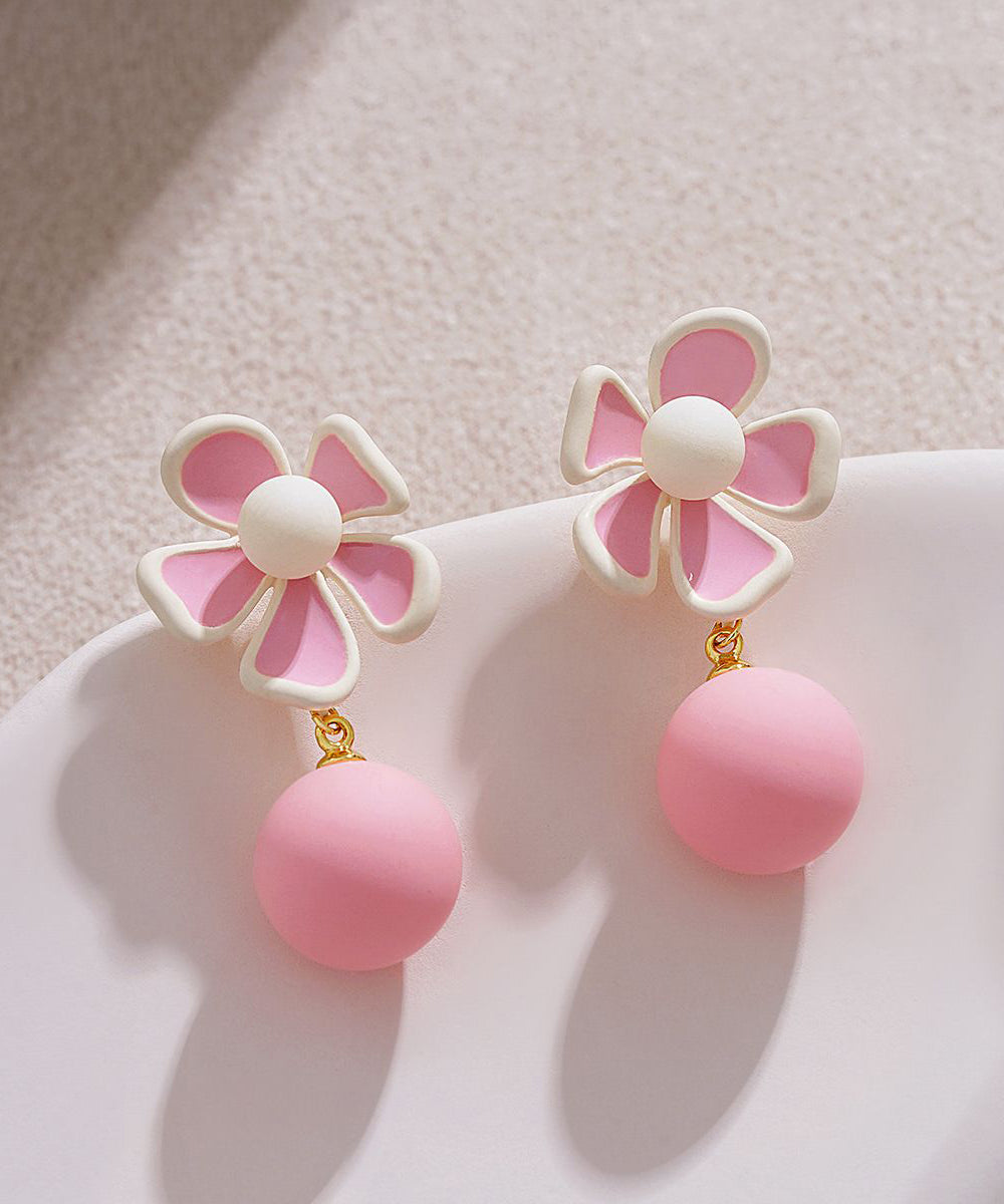 Boucles d'oreilles pendantes en alliage rose avec perles florales YZ009