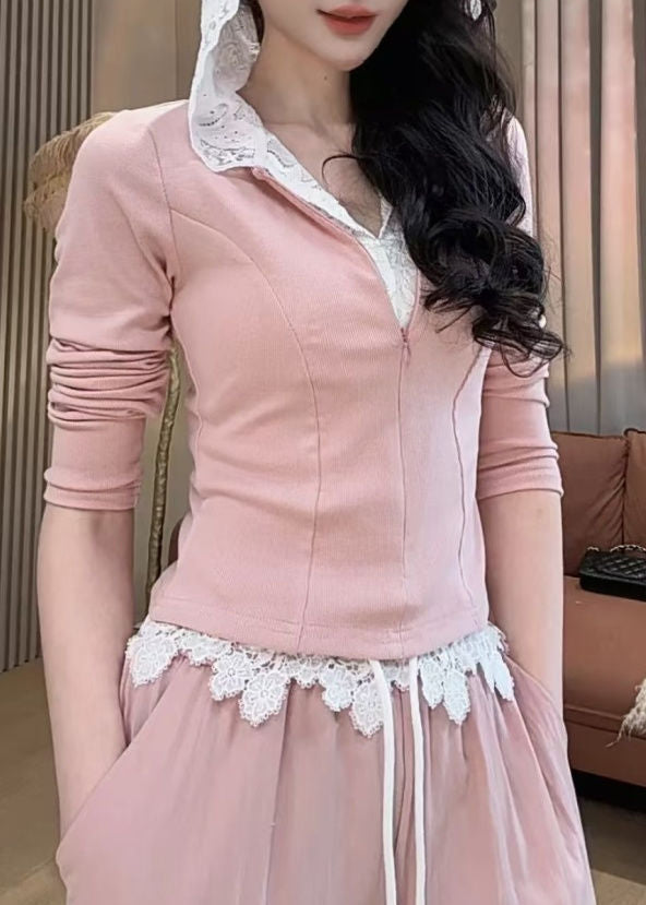 Pantalon large à jambes larges deux pièces à capuche faux sweat-shirt mignon rose
