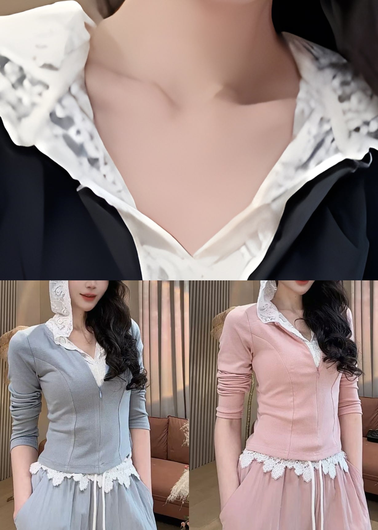 Pantalon large à jambes larges deux pièces à capuche faux sweat-shirt mignon rose