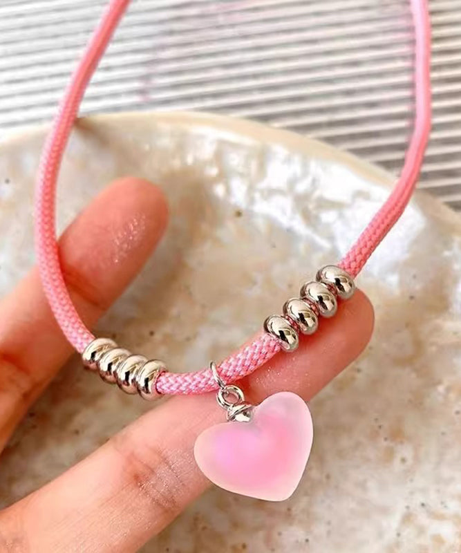 Süße rosa handgemachte Weberei Liebe Anhänger Halskette RA037