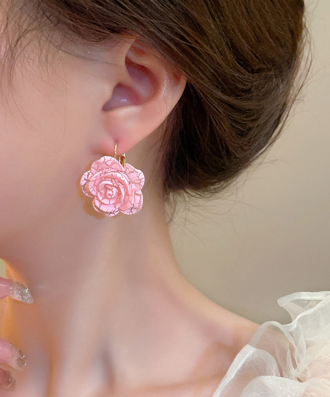 Niedliche Creolen aus Sterlingsilber mit Rosenharz, Rosa, YX012