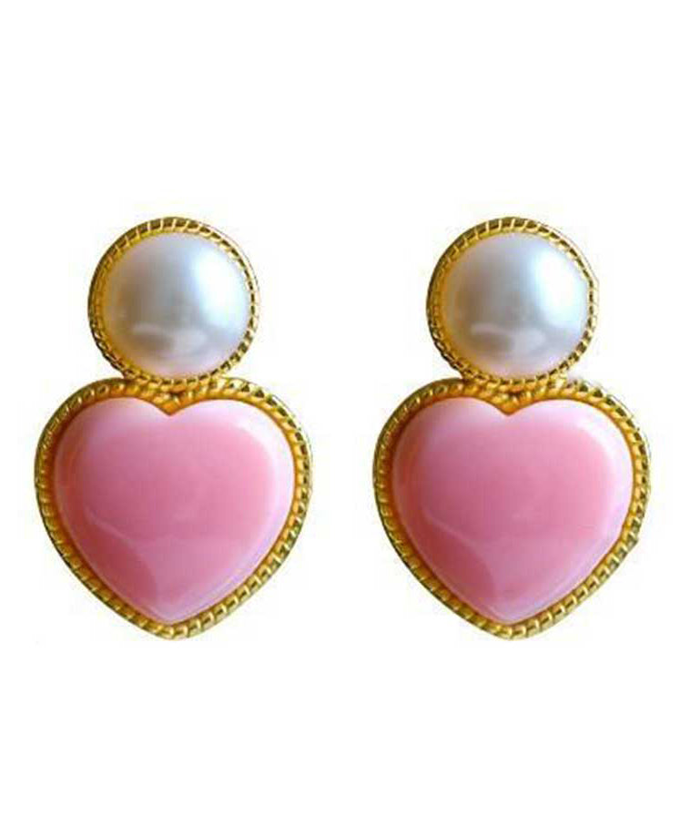 Cute Pink Sterling Silver Overgild Love Pearl Stud Earrings TX036