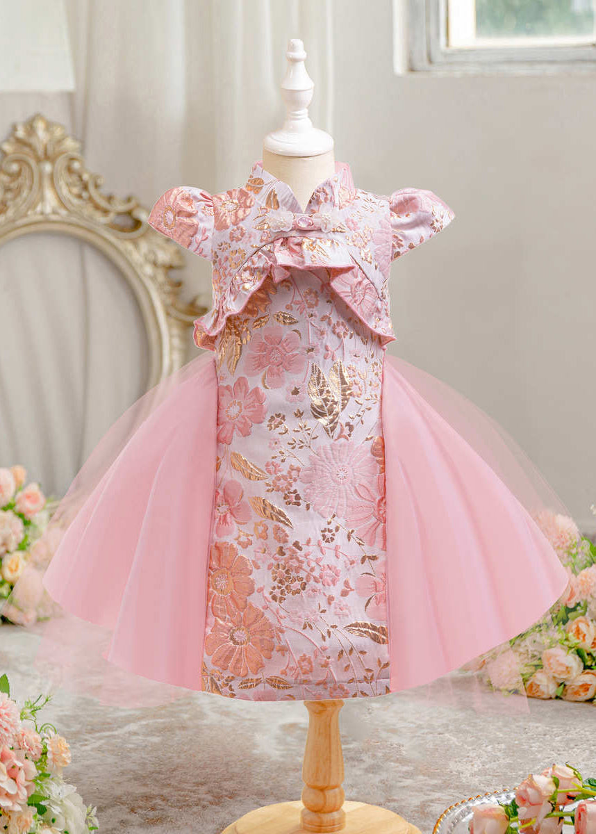 Rotes, kurzes, süßes Maxi-Kleid mit asymmetrischer Schleife und Print für Kinder