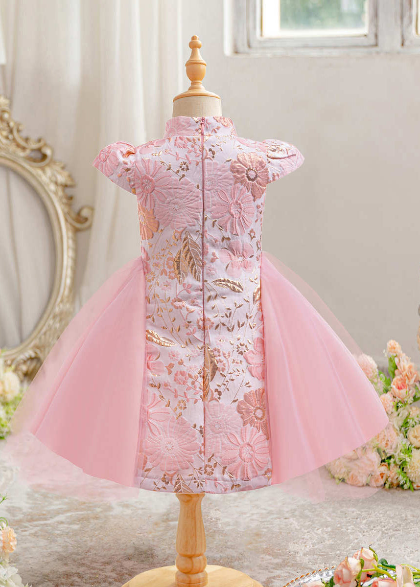 Rotes, kurzes, süßes Maxi-Kleid mit asymmetrischer Schleife und Print für Kinder