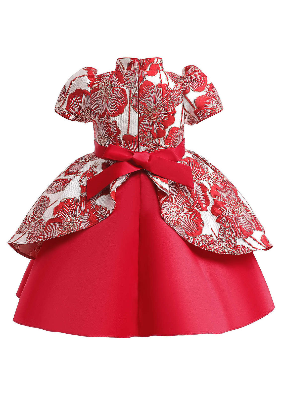 Rotes, kurzes, süßes Maxi-Kleid mit asymmetrischer Schleife und Print für Kinder