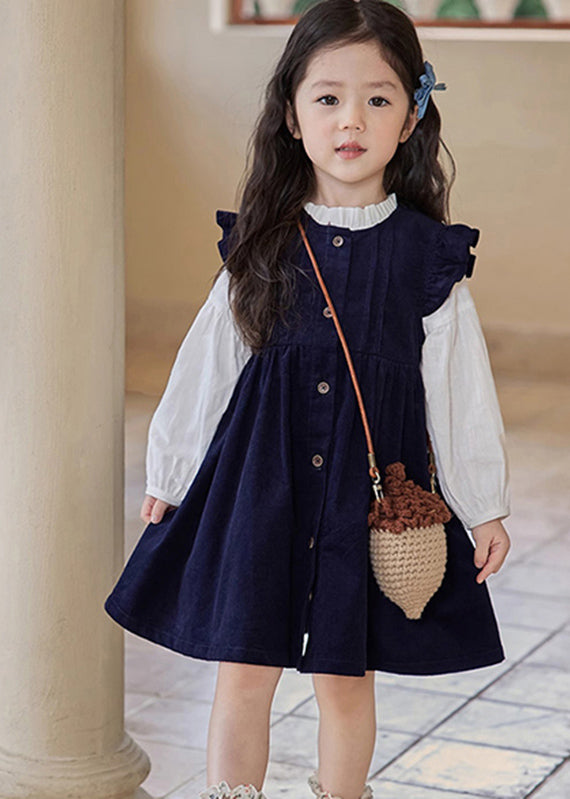 Ensemble deux pièces robe longue et chemise à volants et manches bouffantes pour fille, motif patchwork TR017
