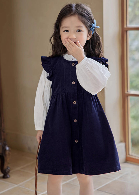 Ensemble deux pièces robe longue et chemise à volants et manches bouffantes pour fille, motif patchwork TR017