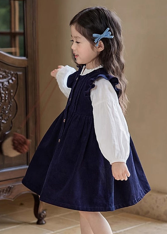 Ensemble deux pièces robe longue et chemise à volants et manches bouffantes pour fille, motif patchwork TR017