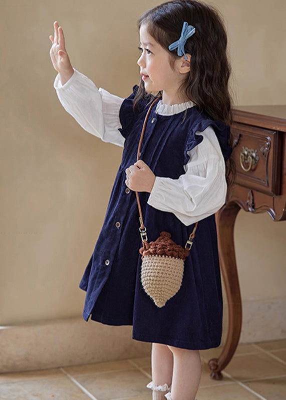 Ensemble deux pièces robe longue et chemise à volants et manches bouffantes pour fille, motif patchwork TR017