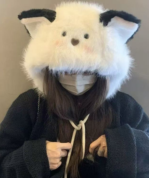 Joli chapeau bob blanc à lacets en fausse fourrure épaisse et chaude RB055