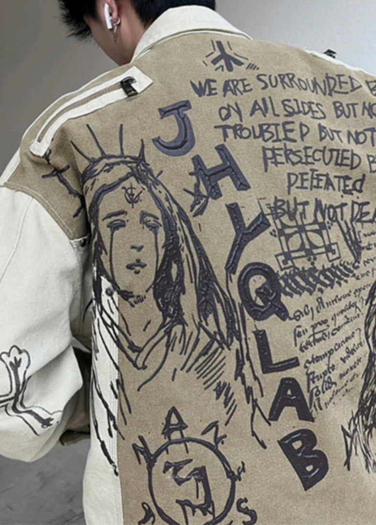 Herbst Patchwork Baumwolle Mäntel Druck Herren Männer Apricot DIY