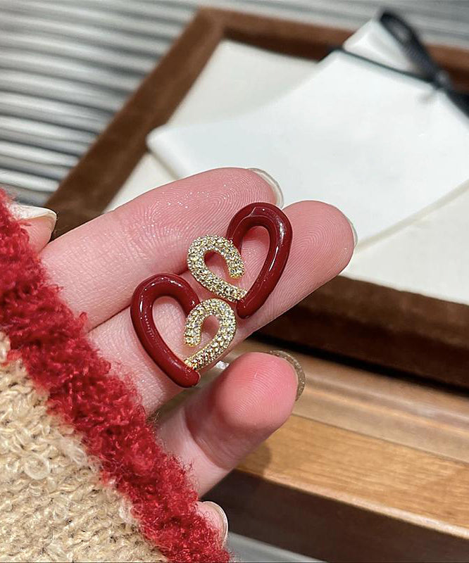 DIY Colorblock Asymmetrische Kupfer Overgilt Zirkon Liebe Ohrstecker YX008