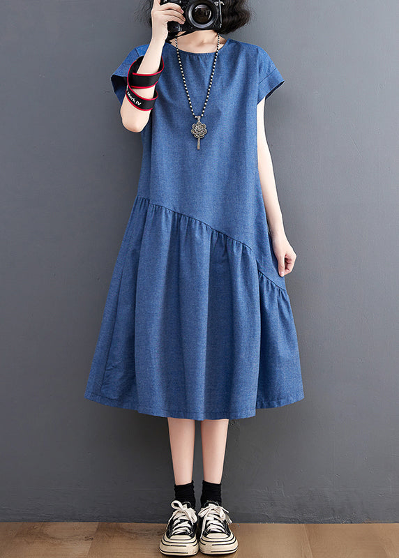 Urlaub Patchwork Navy Kleid Sommer DIY Asymmetrische Denim