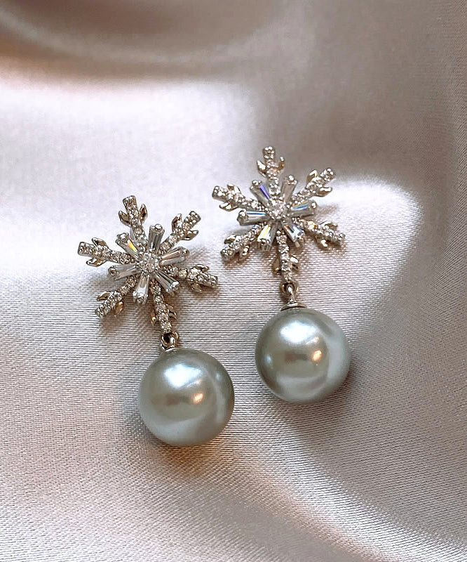 Boucles d'oreilles pendantes en perles de flocon de neige gris cuivré DIY RB023