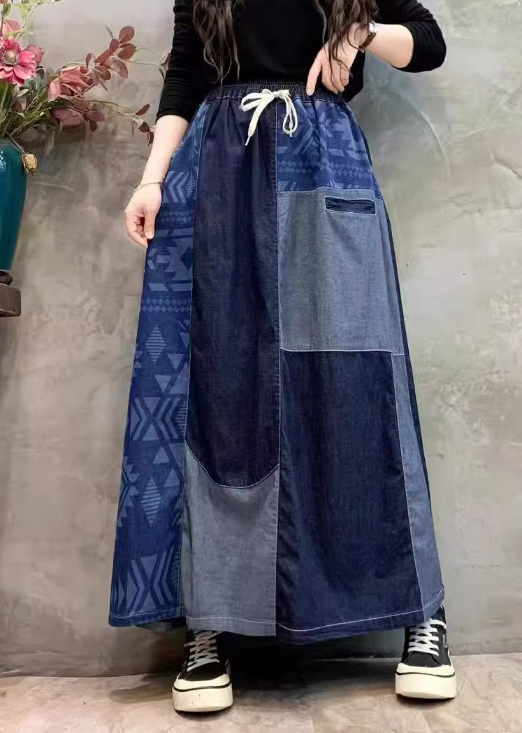 Sommer Patchwork Jeansrock DIY Asymmetrisch Navy
