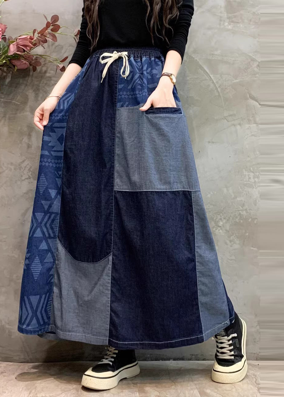Sommer Patchwork Jeansrock DIY Asymmetrisch Navy
