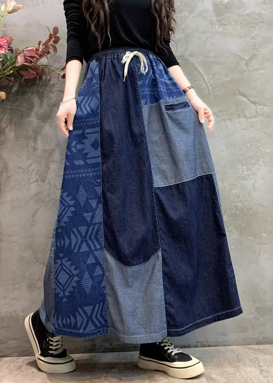 Sommer Patchwork Jeansrock DIY Asymmetrisch Navy