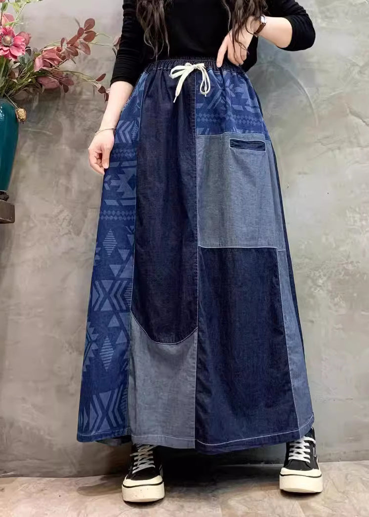 Sommer Patchwork Jeansrock DIY Asymmetrisch Navy