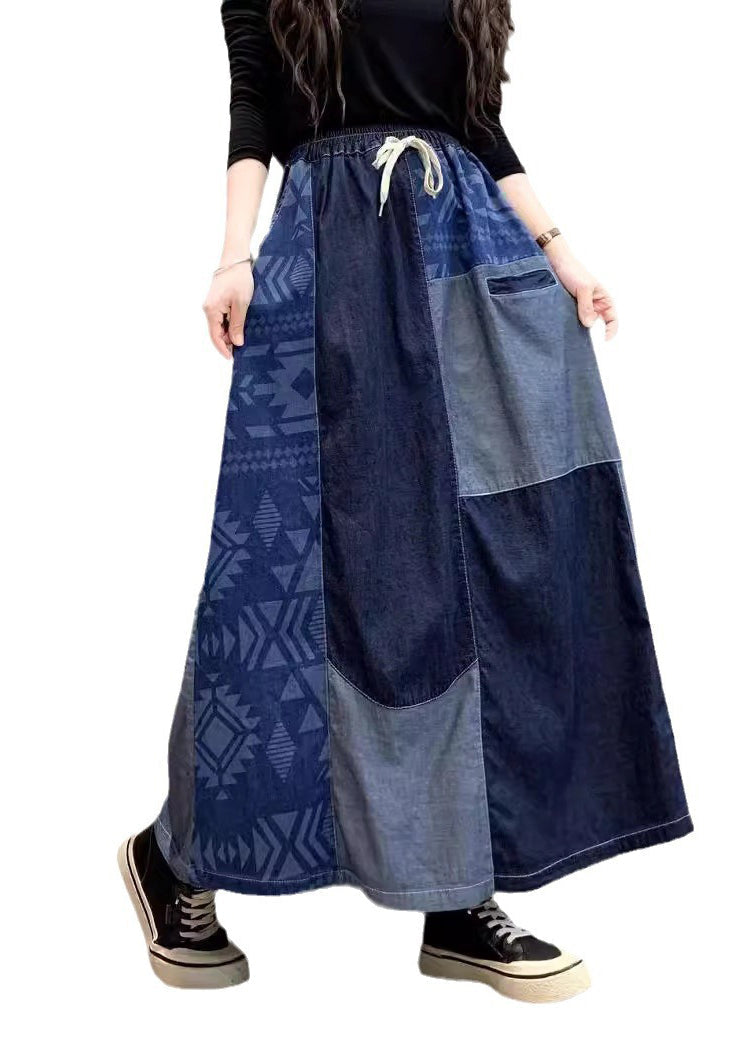 Sommer Patchwork Jeansrock DIY Asymmetrisch Navy